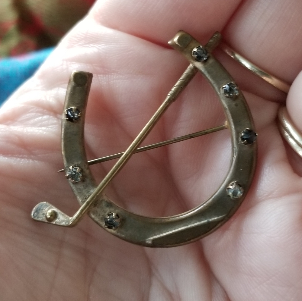 Relisted - Antique horseshoe brooch dark bronze gold ton Victorian Edwardian pin - Picture 5 of 10